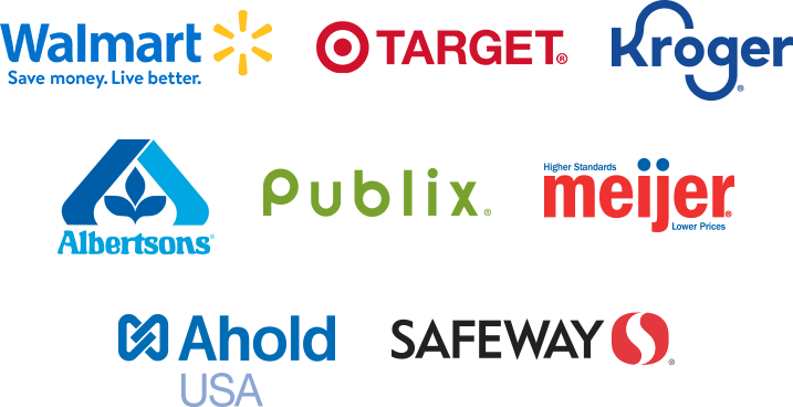 Walmart, Target, Kroger, Albertsons, Publix, Meijer, Ahold USA, Safeway Logos